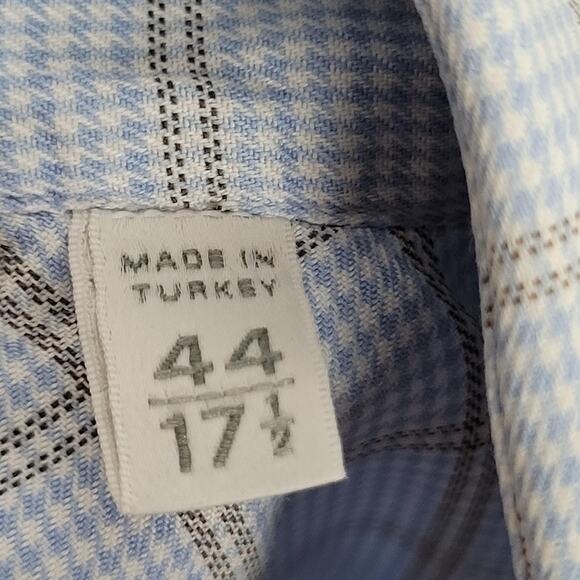 Ermenegildo Zegna Shirt Mens 17.5 44 Blue Check Plaid Regular Fit Office Career - Picture 5 of 13